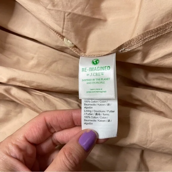 J.‎ Crew Puff Sleeve Cotton Poplin Wrap Dress V-Neck In Cream Nude - Picture 4 of 10